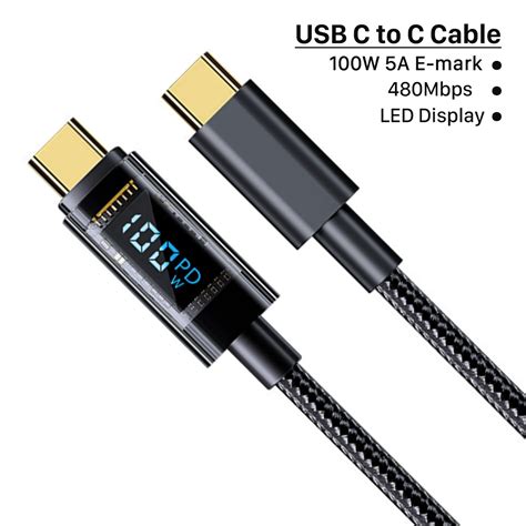 RCT USBC-USBC 2M Cable 100W (Black with LED Display)